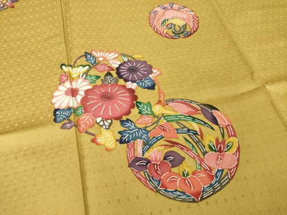 平和屋着物●江戸紅型　五味桂子　訪問着　型染め　花丸文　正絹　逸品　AABI8873ck