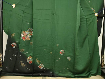 平和屋着物●豪華振袖　中国三大刺繍　汕頭刺繍　スワトウ刺繍　花蝶丸文　暈し染め　金彩　正絹　逸品　AABI8877ck