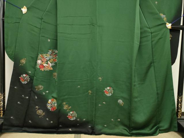 平和屋着物●豪華振袖　中国三大刺繍　汕頭刺繍　スワトウ刺繍　花蝶丸文　暈し染め　金彩　正絹　逸品　AABI8877ck