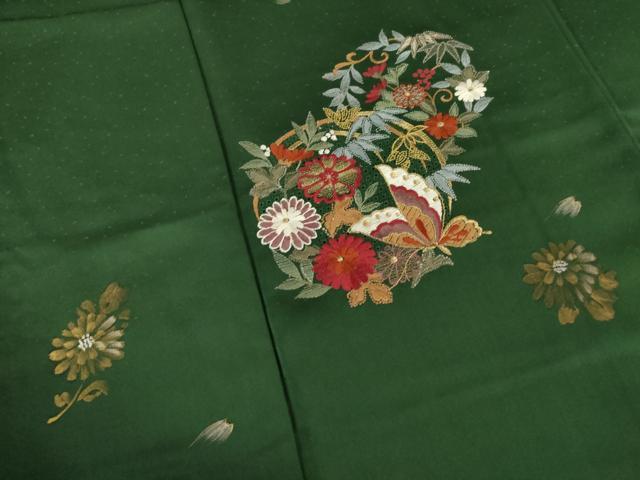 平和屋着物●豪華振袖　中国三大刺繍　汕頭刺繍　スワトウ刺繍　花蝶丸文　暈し染め　金彩　正絹　逸品　AABI8877ck