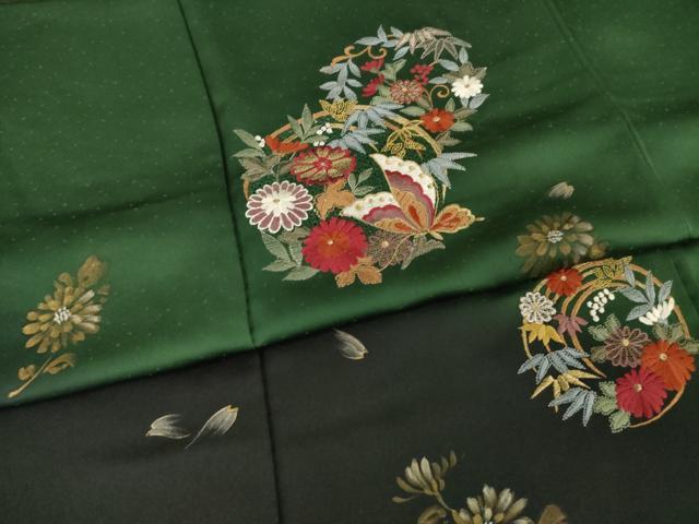 平和屋着物●豪華振袖　中国三大刺繍　汕頭刺繍　スワトウ刺繍　花蝶丸文　暈し染め　金彩　正絹　逸品　AABI8877ck