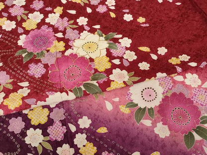 平和屋着物●豪華振袖　刺繍　舞桜　暈し染め　金糸　金通し地　ロング丈　正絹　逸品　AABI8879ck