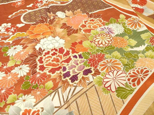 平和屋着物●豪華振袖　駒刺繍　吉祥花文　金彩　正絹　逸品　AABI8880ck