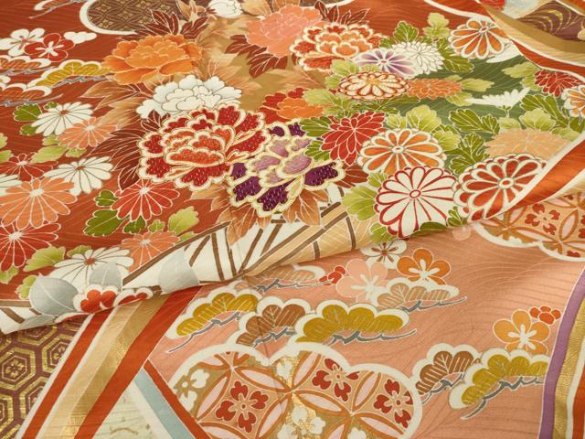 平和屋着物●豪華振袖　駒刺繍　吉祥花文　金彩　正絹　逸品　AABI8880ck