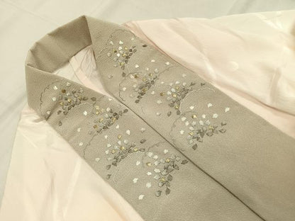 平和屋着物●長襦袢　無双仕立て　露芝地紋　暈し染め　半衿刺繍　正絹　逸品　AABI8881fy