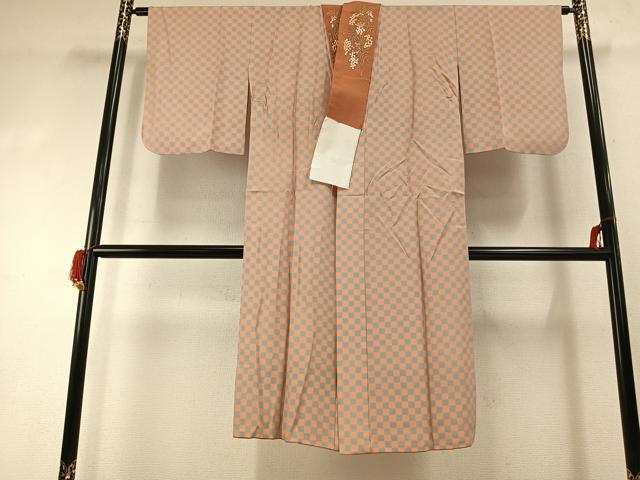 平和屋着物●長襦袢　無双仕立て　市松文様　半衿刺繍　正絹　逸品　AABI8882fy