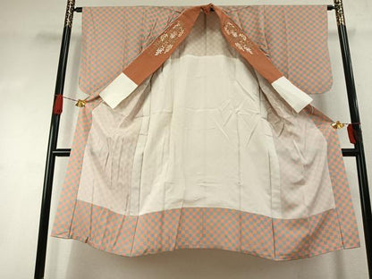 平和屋着物●長襦袢　無双仕立て　市松文様　半衿刺繍　正絹　逸品　AABI8882fy