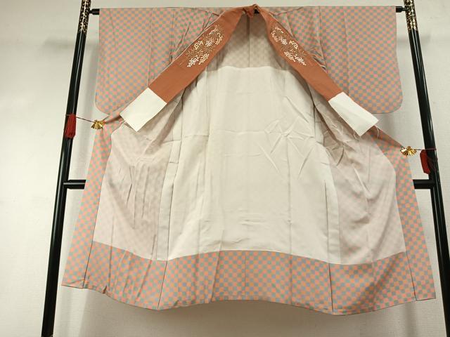 平和屋着物●長襦袢　無双仕立て　市松文様　半衿刺繍　正絹　逸品　AABI8882fy