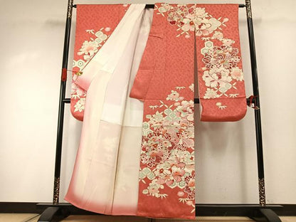 平和屋着物●セミアンティーク　振袖　駒刺繍　草花文　金銀彩　三越扱い　正絹　逸品　AABI8884fy