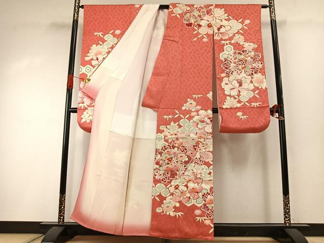 平和屋着物●セミアンティーク　振袖　駒刺繍　草花文　金銀彩　三越扱い　正絹　逸品　AABI8884fy