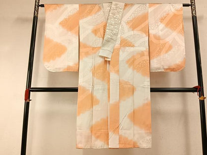 平和屋着物●長襦袢　無双仕立て　舞花地紋　暈し染め　半衿刺繍　正絹　逸品　AABI8887fy