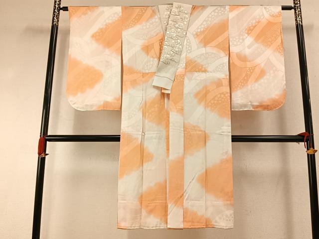 平和屋着物●長襦袢　無双仕立て　舞花地紋　暈し染め　半衿刺繍　正絹　逸品　AABI8887fy
