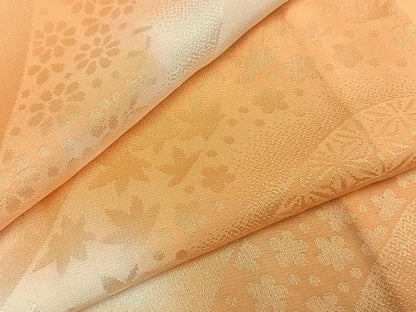 平和屋着物●長襦袢　無双仕立て　舞花地紋　暈し染め　半衿刺繍　正絹　逸品　AABI8887fy