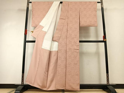 平和屋着物●中井淳夫　色無地　枝梅桐地紋　水柿色　正絹　逸品　AABI8892fy