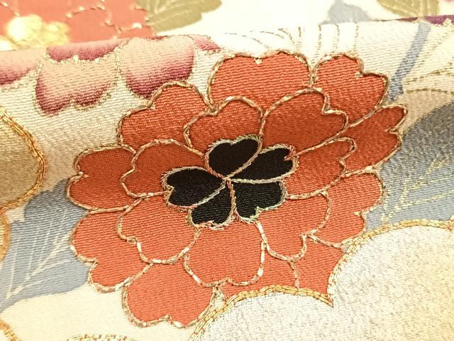 平和屋着物●アンティーク　大正ロマン　豪華振袖　駒刺繍　雲取り花文　金彩　正絹　逸品　AABI8893fy