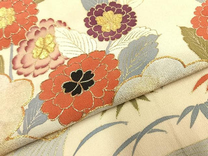 平和屋着物●アンティーク　大正ロマン　豪華振袖　駒刺繍　雲取り花文　金彩　正絹　逸品　AABI8893fy
