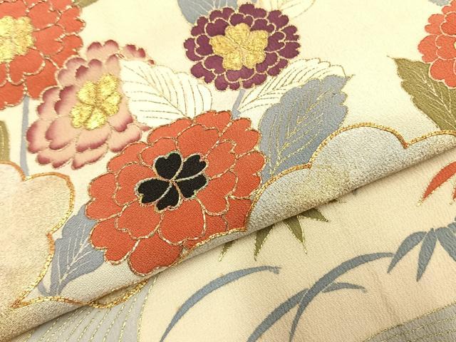 平和屋着物●アンティーク　大正ロマン　豪華振袖　駒刺繍　雲取り花文　金彩　正絹　逸品　AABI8893fy