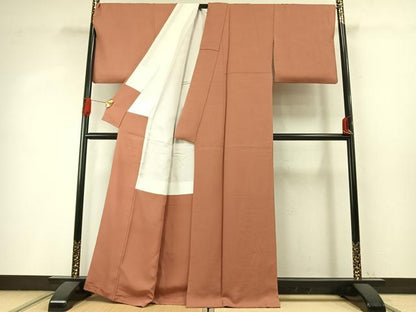 平和屋着物●上質な色無地　纁色　正絹　逸品　AABI8894fy