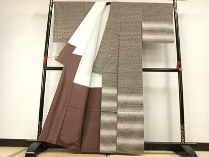 平和屋着物●訪問着　紬地　花織　横段文　正絹　逸品　未使用　AABI8896fy