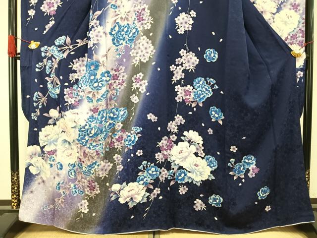 平和屋着物●豪華振袖　刺繍　草花文　暈し染め　銀糸　正絹　逸品　AABI8897fy