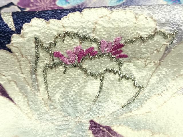 平和屋着物●豪華振袖　刺繍　草花文　暈し染め　銀糸　正絹　逸品　AABI8897fy