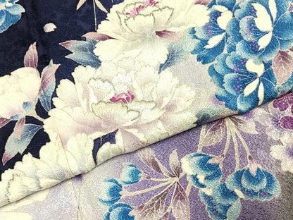 平和屋着物●豪華振袖　刺繍　草花文　暈し染め　銀糸　正絹　逸品　AABI8897fy