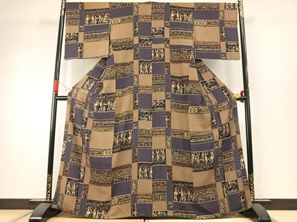 平和屋着物●上質な小紋　エジプト壁画文様　正絹　逸品　AABI8898fy