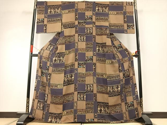 平和屋着物●上質な小紋　エジプト壁画文様　正絹　逸品　AABI8898fy