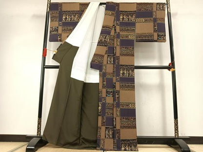 平和屋着物●上質な小紋　エジプト壁画文様　正絹　逸品　AABI8898fy