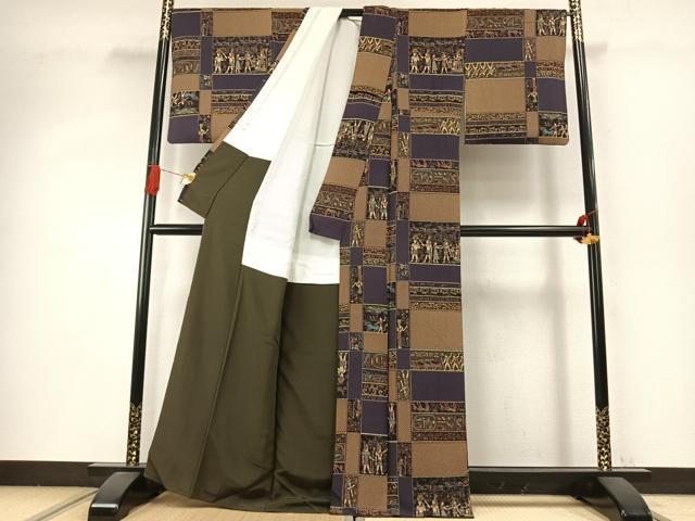 平和屋着物●上質な小紋　エジプト壁画文様　正絹　逸品　AABI8898fy