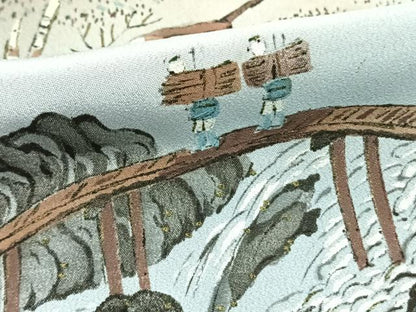 平和屋着物●男性　長襦袢　袷　手描き　風景文　暈し染め　正絹　逸品　AABI8899fy