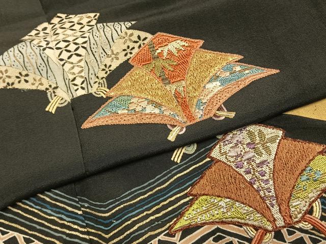 平和屋着物●豪華黒留袖　刺繍　吉祥文　金糸　金彩　正絹　逸品　AABI8900fy
