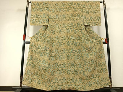 平和屋着物●上質な小紋　更紗花文　鬼しぼ縮緬　正絹　逸品　AABI8901fy