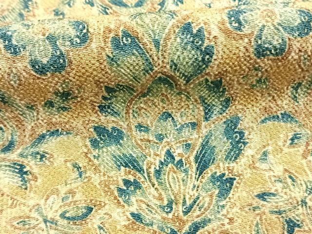平和屋着物●上質な小紋　更紗花文　鬼しぼ縮緬　正絹　逸品　AABI8901fy