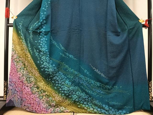 平和屋着物●訪問着　辻が花　絞り　暈し染め　金通し地　正絹　逸品　AABI8903fy