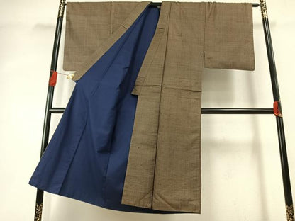 平和屋着物●男性　紬　アンサンブル　幾何学文様　正絹　逸品　AABI8904fy