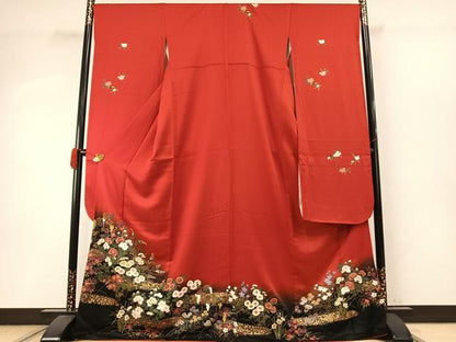 平和屋着物●豪華振袖　草花文　暈し染め　金彩　正絹　逸品　AABI8906fy