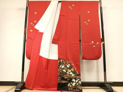 平和屋着物●豪華振袖　草花文　暈し染め　金彩　正絹　逸品　AABI8906fy