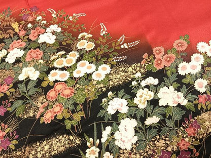 平和屋着物●豪華振袖　草花文　暈し染め　金彩　正絹　逸品　AABI8906fy