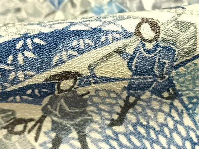 平和屋着物●上質な小紋　型染め　風景人物文　正絹　逸品　AABI8908fy