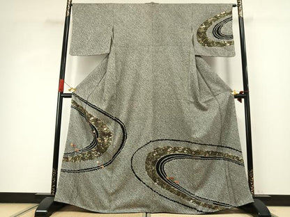 平和屋着物●訪問着　総絞り　駒刺繍　松竹梅　金糸　金彩　正絹　逸品　AABI8911fy