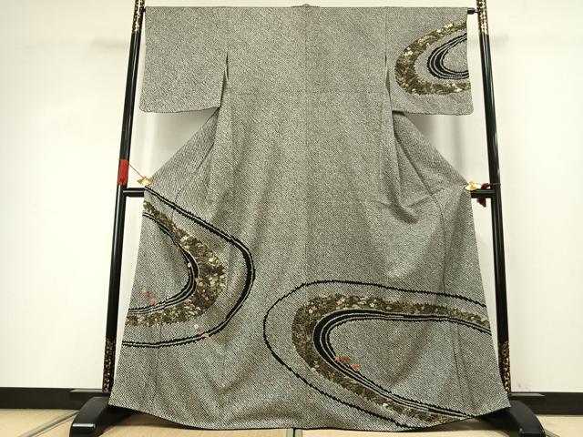 平和屋着物●訪問着　総絞り　駒刺繍　松竹梅　金糸　金彩　正絹　逸品　AABI8911fy