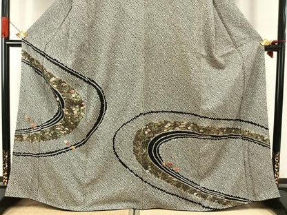 平和屋着物●訪問着　総絞り　駒刺繍　松竹梅　金糸　金彩　正絹　逸品　AABI8911fy