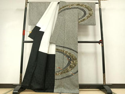 平和屋着物●訪問着　総絞り　駒刺繍　松竹梅　金糸　金彩　正絹　逸品　AABI8911fy