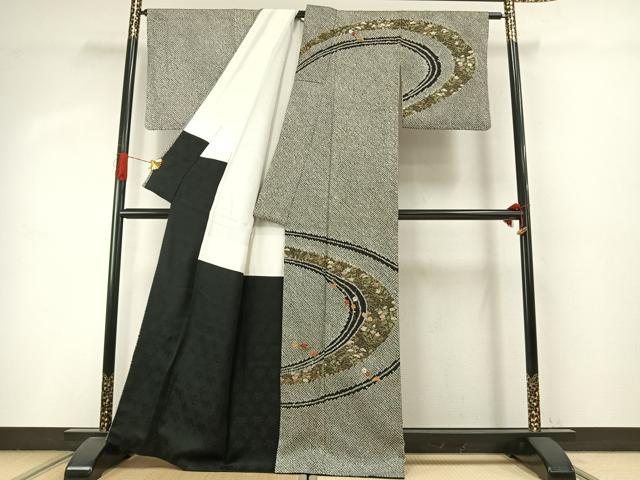 平和屋着物●訪問着　総絞り　駒刺繍　松竹梅　金糸　金彩　正絹　逸品　AABI8911fy