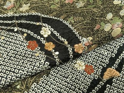 平和屋着物●訪問着　総絞り　駒刺繍　松竹梅　金糸　金彩　正絹　逸品　AABI8911fy