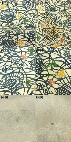 平和屋着物●上質な小紋　紬地　型染め　花鳥文　正絹　逸品　AABI8912fy