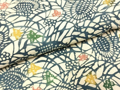 平和屋着物●上質な小紋　紬地　型染め　花鳥文　正絹　逸品　AABI8912fy