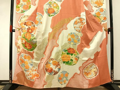 平和屋着物●豪華振袖　駒刺繍　絞り　草花文　金彩　三越扱い　正絹　逸品　AABI8913fy
