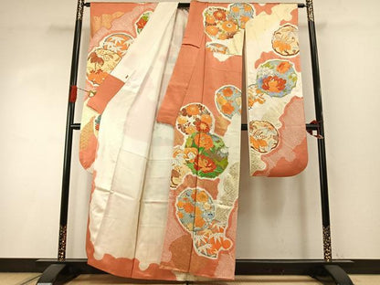 平和屋着物●豪華振袖　駒刺繍　絞り　草花文　金彩　三越扱い　正絹　逸品　AABI8913fy